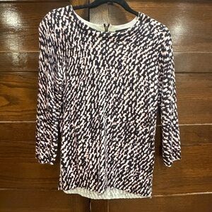 Dana Buchman small Black pink White Crew Neck Sweater back zip light thin knit